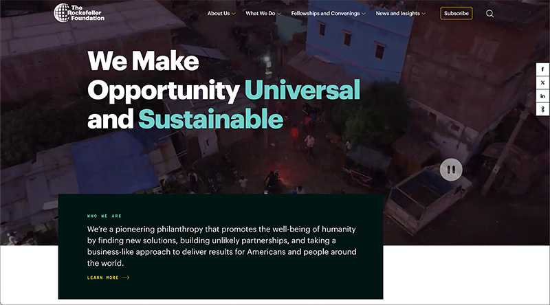 screenshot of the Rockefeller Foundation website
